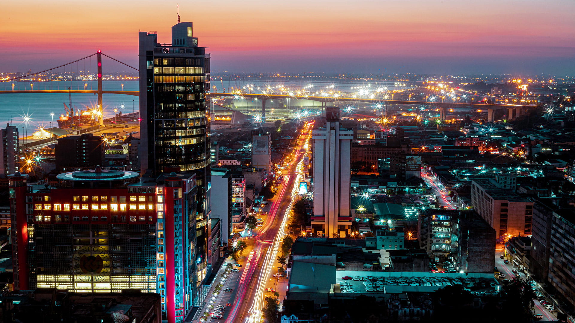 Aerial view of maputo at night